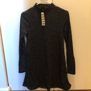 Glittery black turtleneck sweater dress